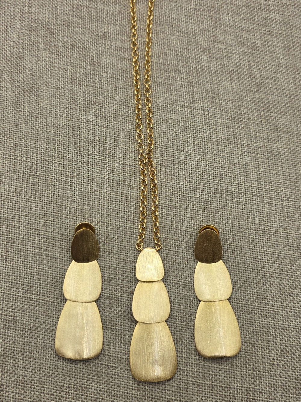 Gold-Tone Layered Pendant Necklace with Matching Earrings - Gold